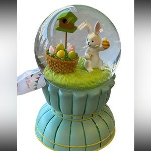 Cottontail Lane Pink Easter Bunny Egg Basket Glitter Waterglobe Spring Decor